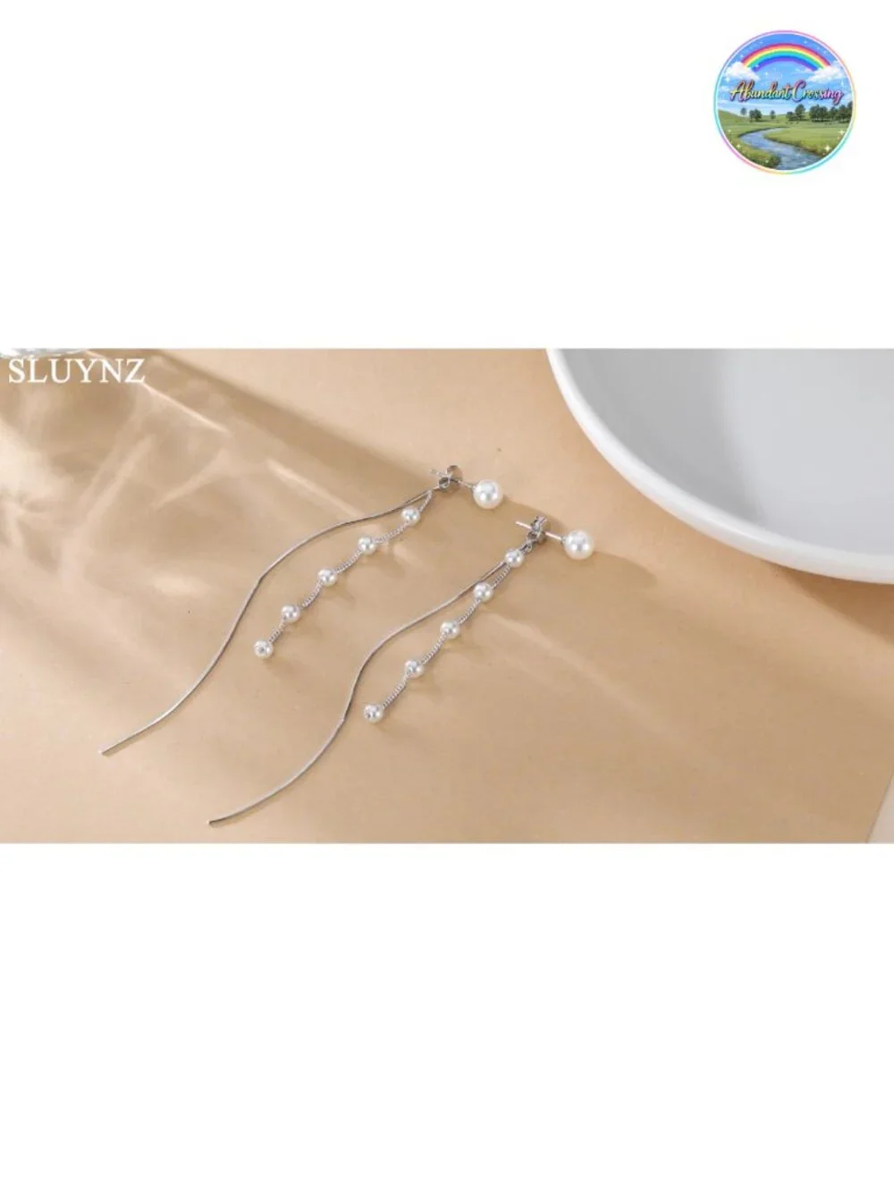 925 Sterling Silver Simulated Pearl Dangle Earrings Chain for Women Teens